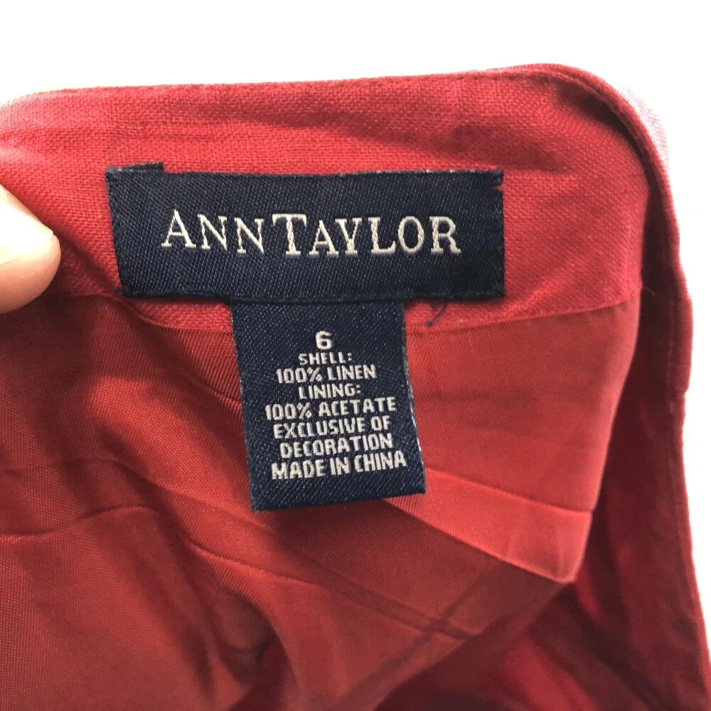 Vintage Ann Taylor Skirt Womens 6 Red Linen Embroidered A Line Knee Length Boho